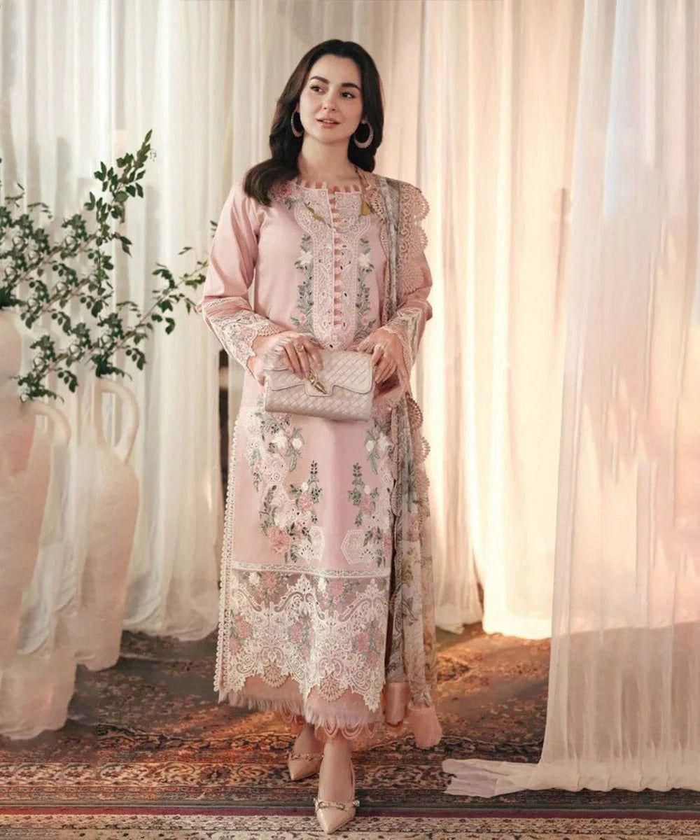 ZARA SHAHJAHAN - 3PC DHANAK EMBROIDERED SHIRT WITH TWILL PRINTED SHAWL AND TROUSER -