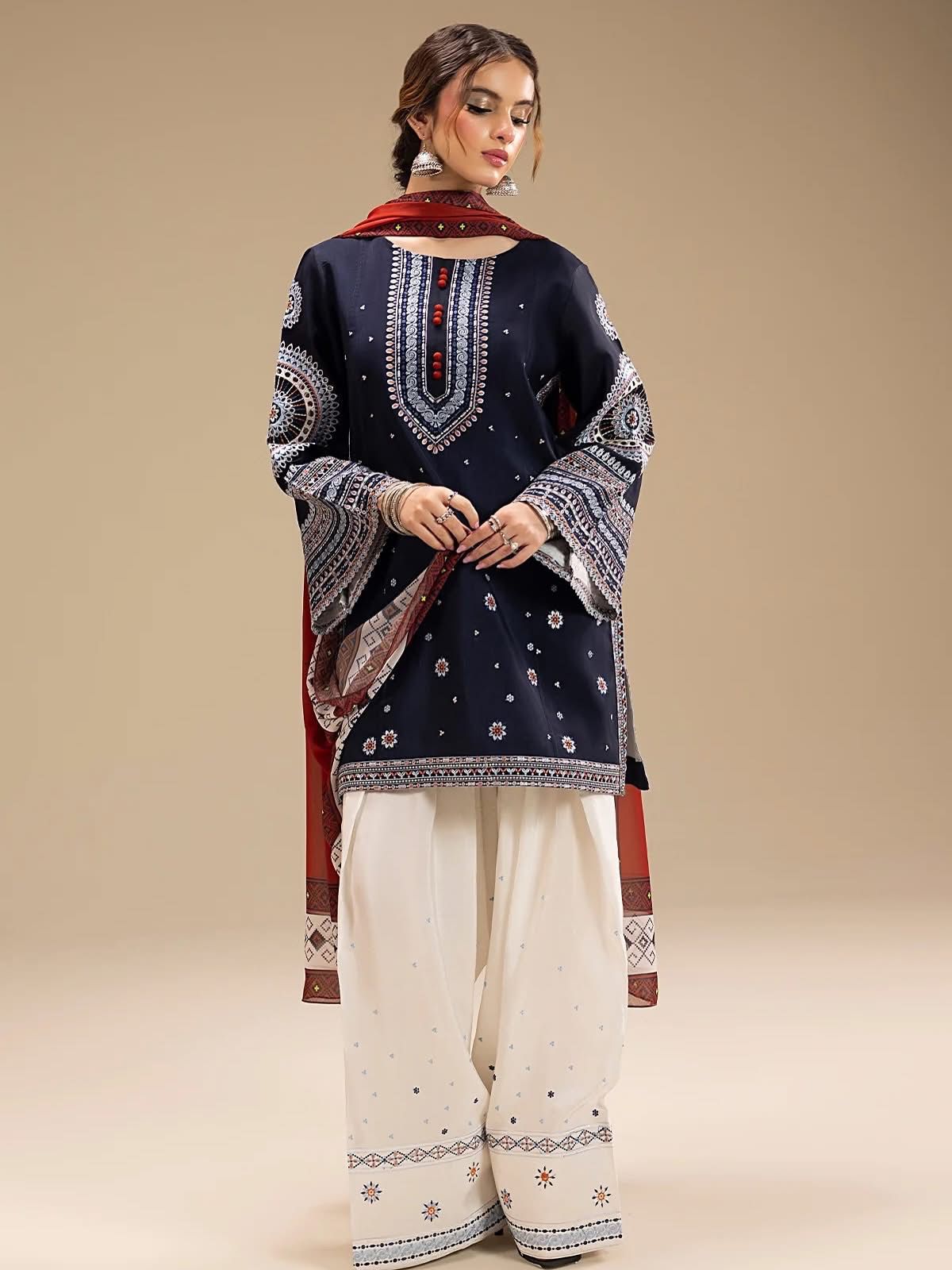 JAZMIN - UNSTITCHED 3PC DHANAK EMBROIDERED SUIT
