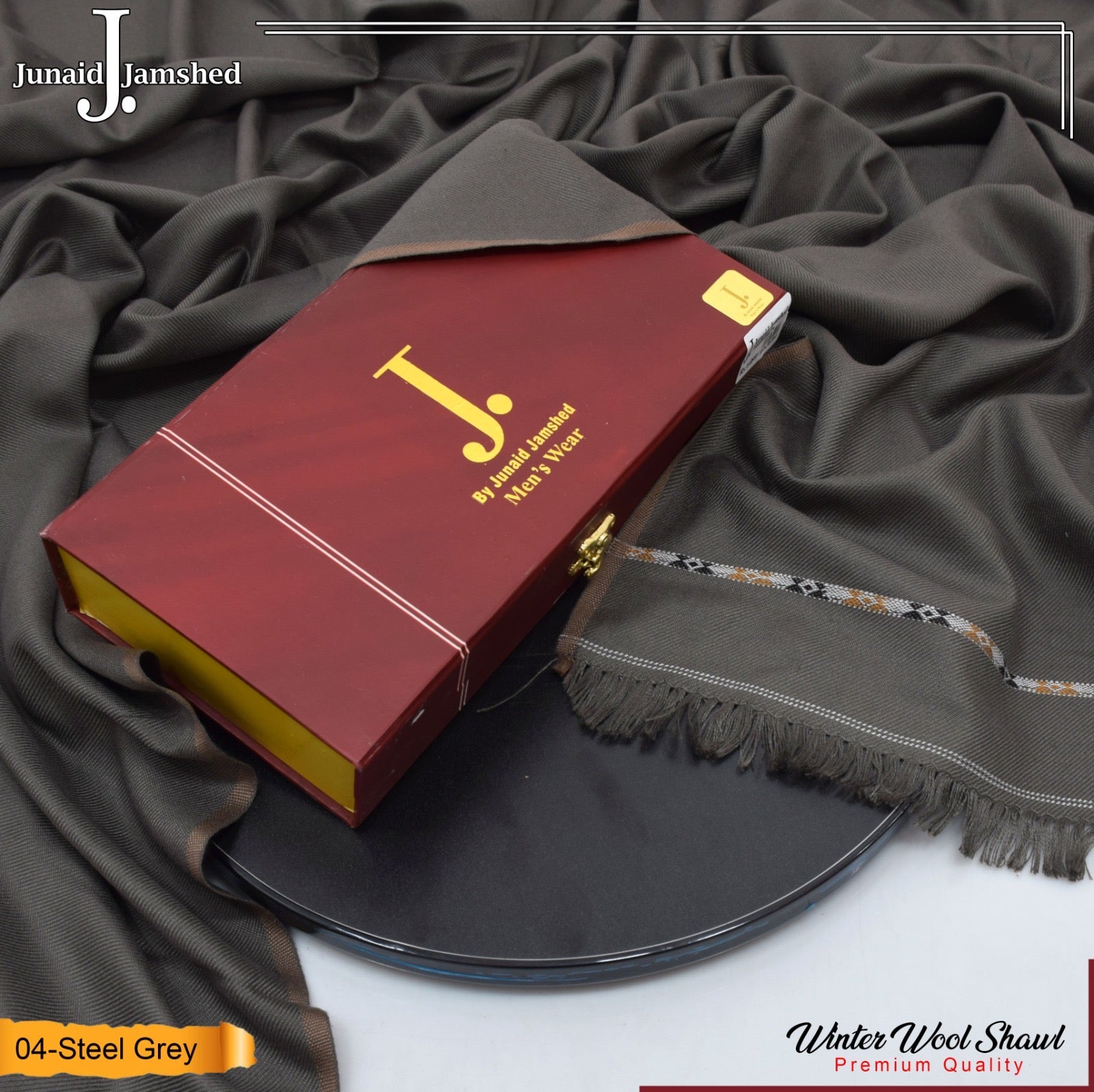 J. Premium Men’s shawl with premium box (steel grey)