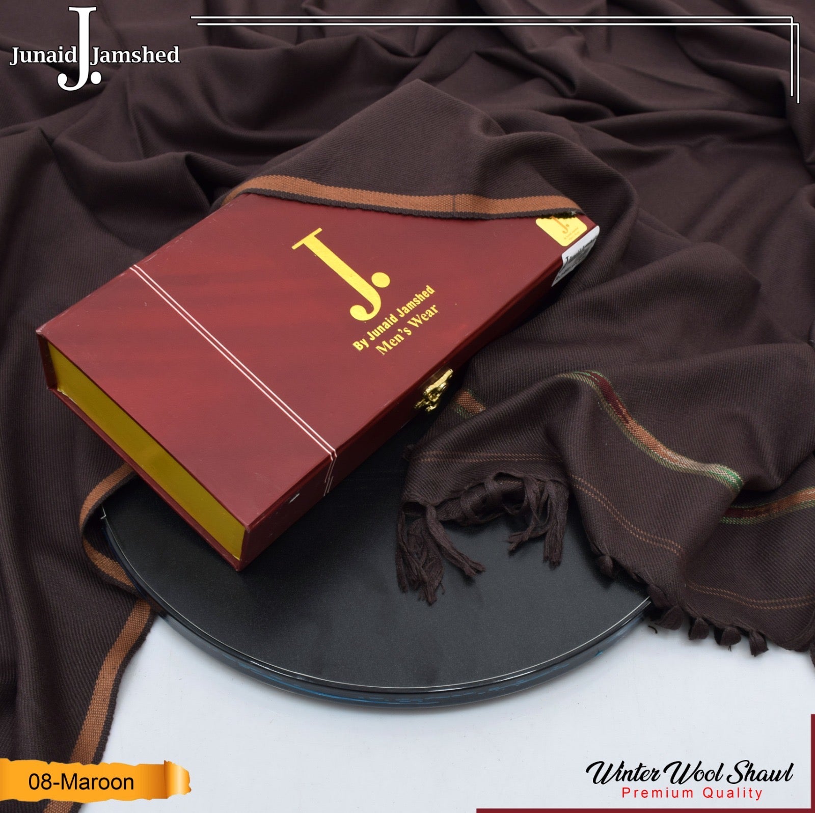 J. Premium Men’s shawl with premium box (Mahroon)