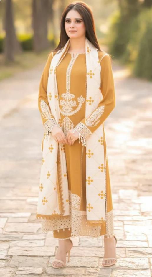 Libas -DHANAK-3PC EMBROIDERED SHIRT WITH DHANAK EMBROIDERED DUPATTA