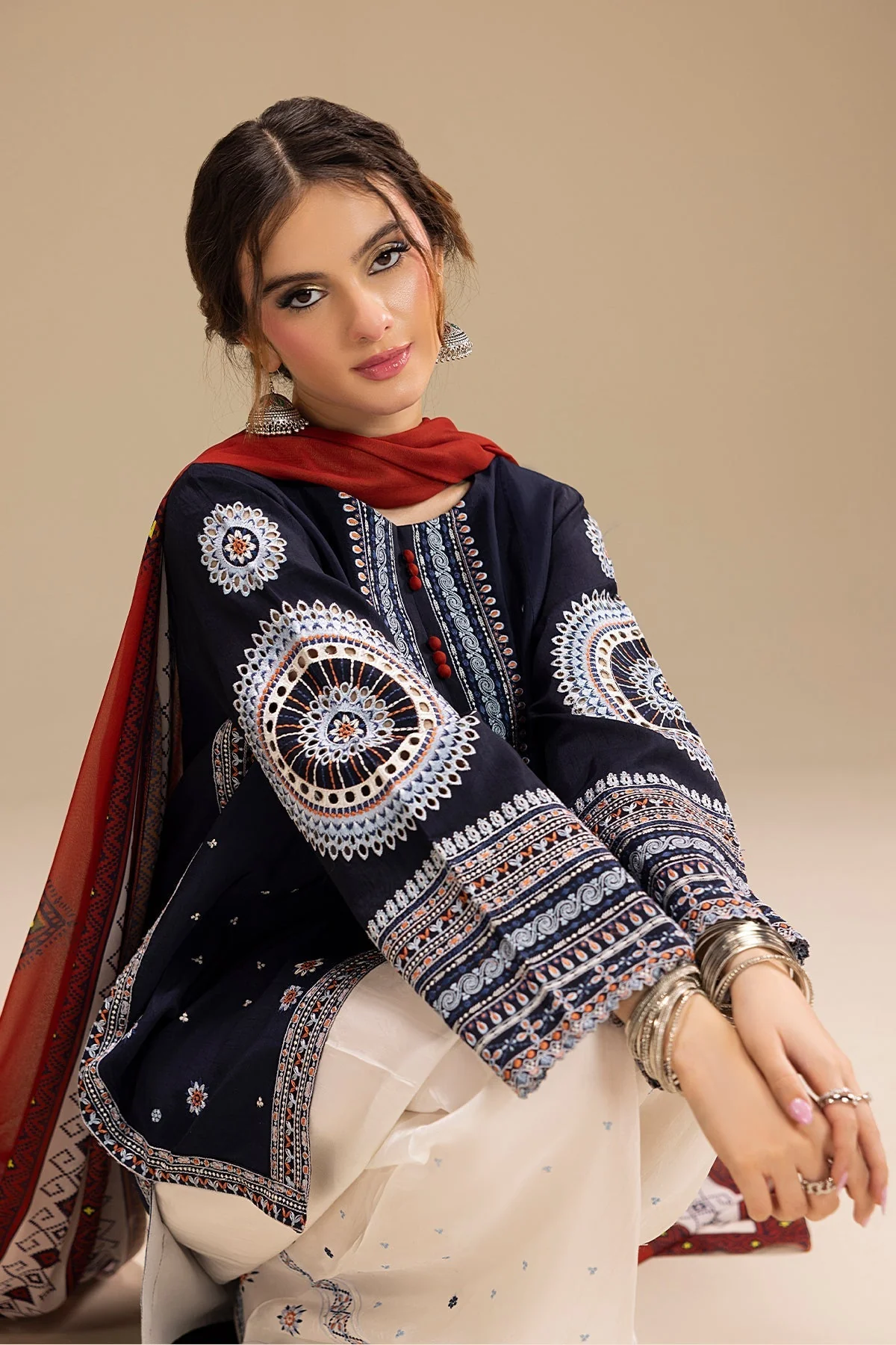 JAZMIN - UNSTITCHED 3PC DHANAK EMBROIDERED SUIT