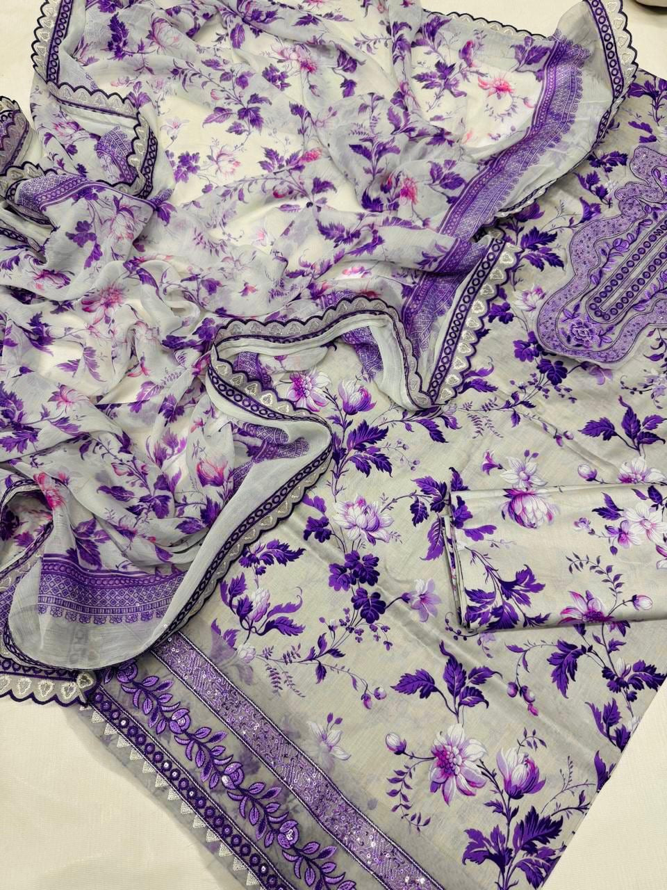 Aneela's Embroidered & Printed Lawn 3 Piece Dress - (HR0078)