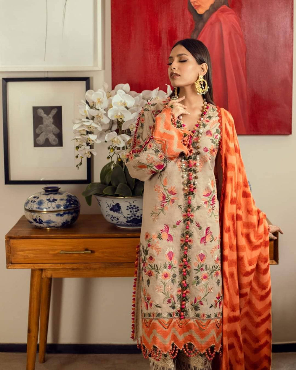 Charizma 3PC Dhanak Fully Embroidered Shirt With dhanakEmbroidered Dupatta –