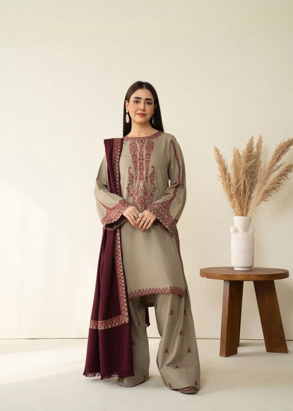 Baroque - 3PC (Unstitched) Dhanak Embroidered Suit -