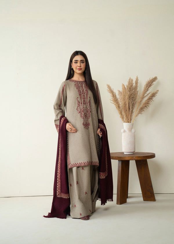 Baroque - 3PC (Unstitched) Dhanak Embroidered Suit -
