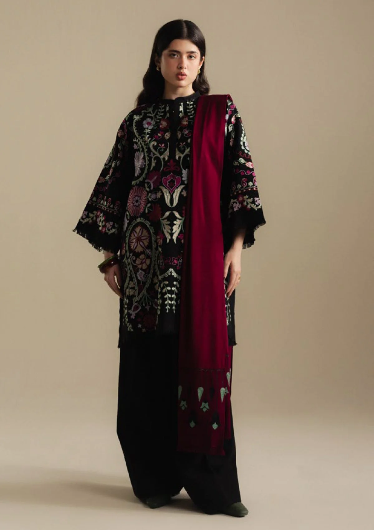 Zara shahjahan - UNSTITCHED 3PC DHANAK EMBROIDERED SUIT (HR006)