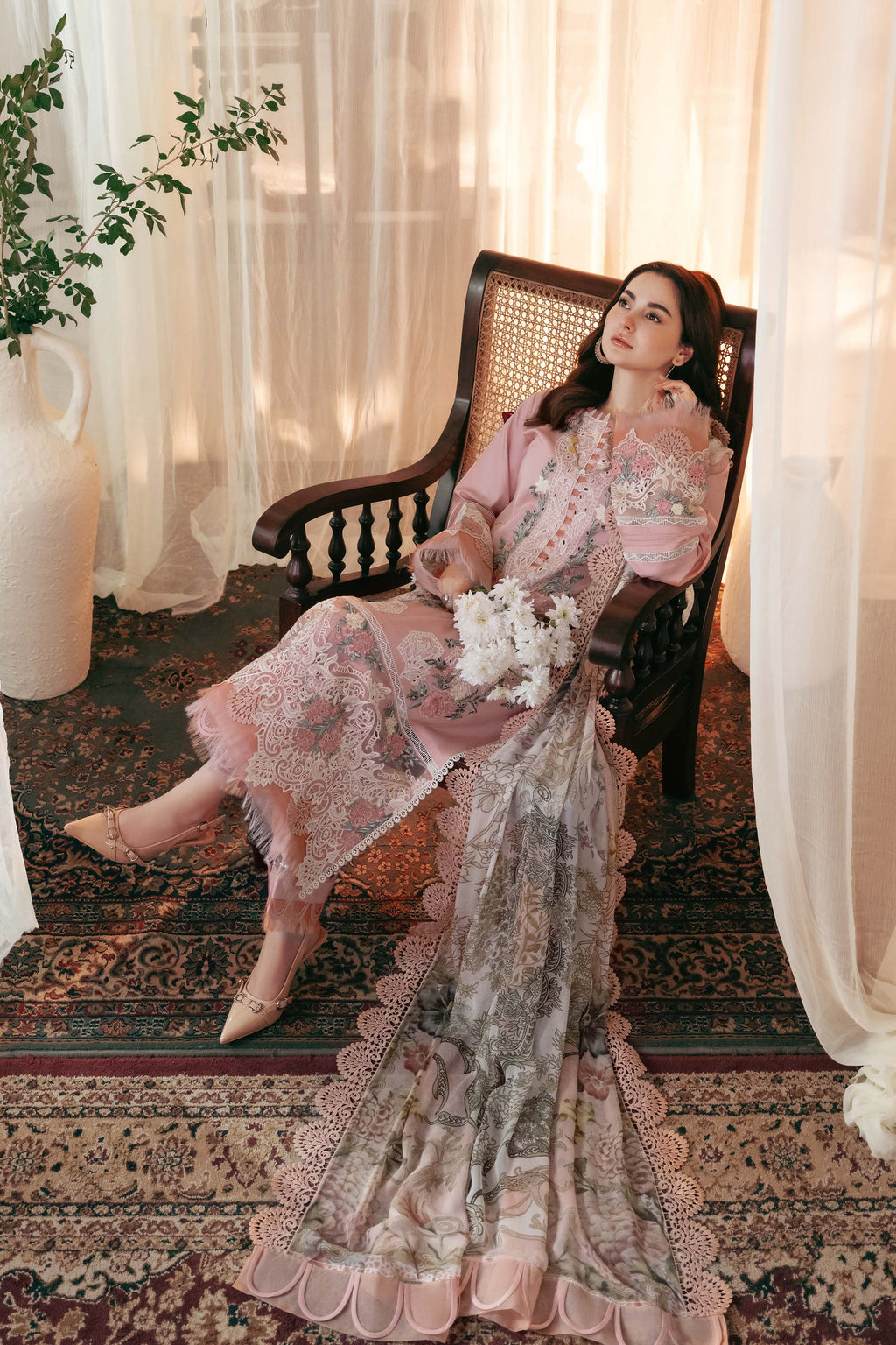 ZARA SHAHJAHAN - 3PC DHANAK EMBROIDERED SHIRT WITH TWILL PRINTED SHAWL AND TROUSER -