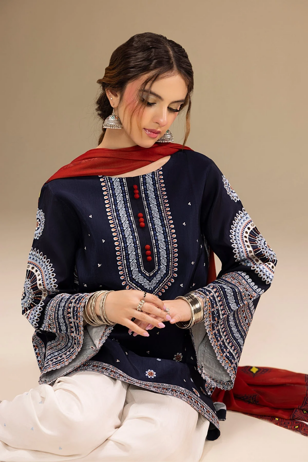 JAZMIN - UNSTITCHED 3PC DHANAK EMBROIDERED SUIT