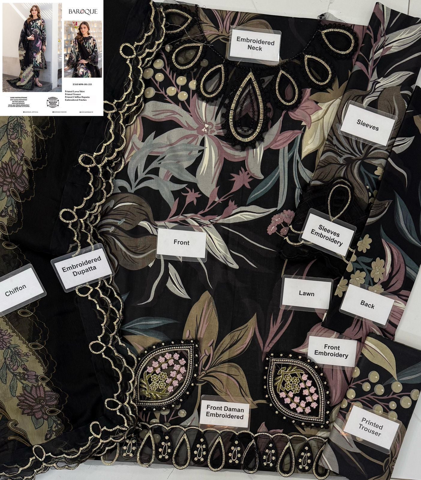 Baroque Luxury Lawn Embroidered 3 Piece Unstitched HR-4090