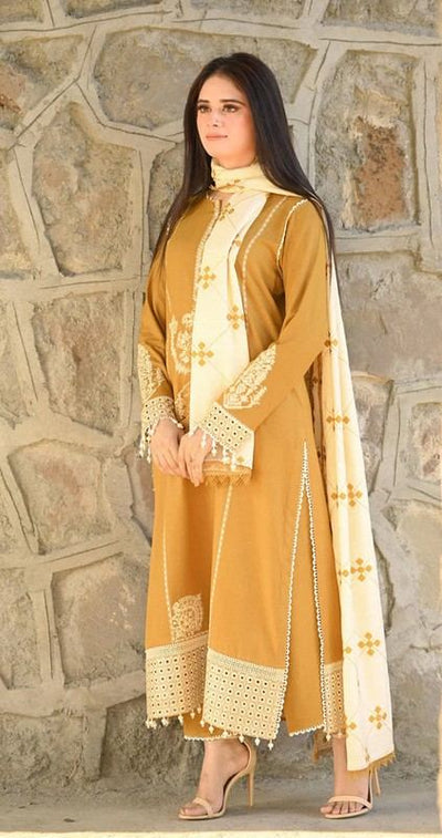 Libas -DHANAK-3PC EMBROIDERED SHIRT WITH DHANAK EMBROIDERED DUPATTA